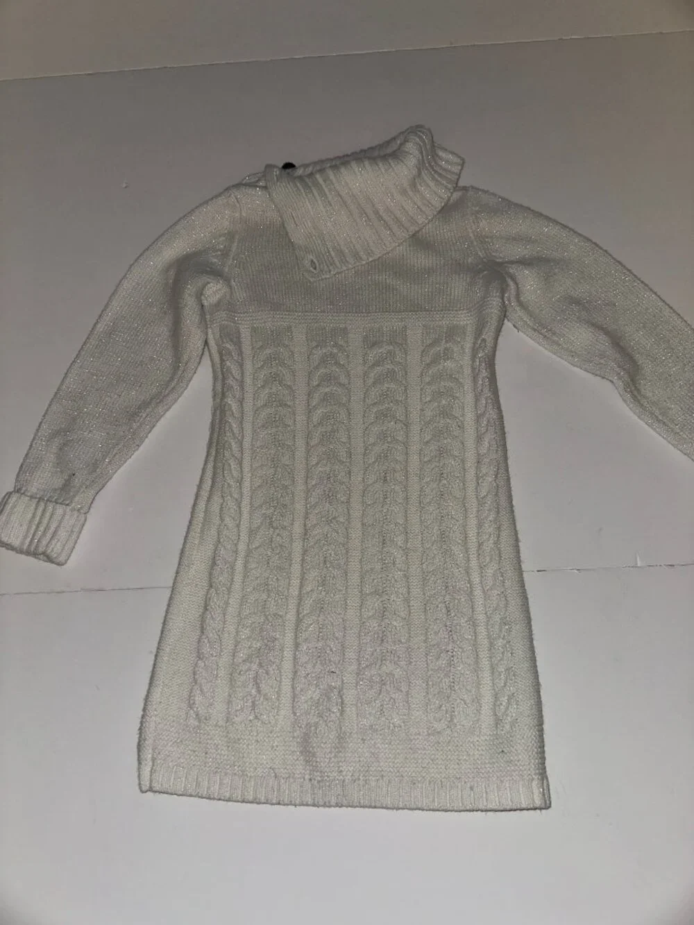 Gymboree Sweater Dress Girls Size 6 white foldover collar w/ buttons cable knit